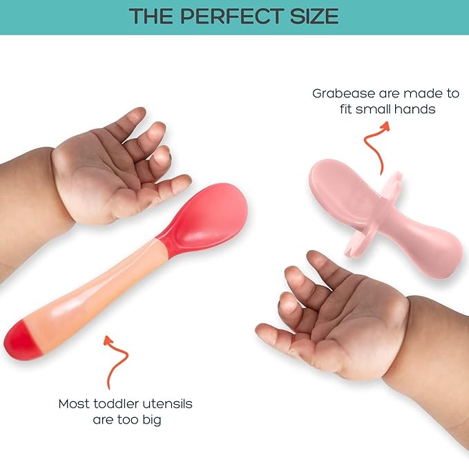 Grabease Baby Feeding Utensils Set - Travel Case for To-Go Toddler Containers - Choke-Guard for Baby Led Weaning Forks - Dishwasher Safe Toddler Spoon - Plastic, Blush, Pack of 1