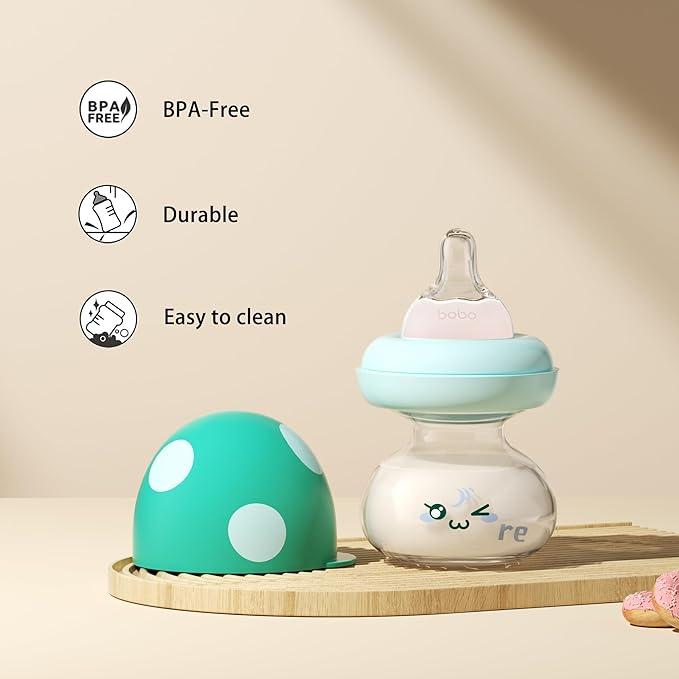 YOHKOH Newborn Glass Baby Bottles with Slow Flow Nipple for 0+ Months, Wide Neck Feeding Bottle, 2.7oz/80ml (Blue, 2.7oz (Pack of 4))