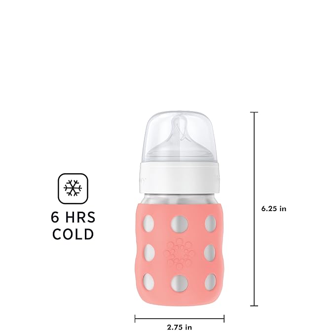 Lifefactory 8-Ounce Stainless-Steel Vacuum-Insulated Wide-Neck Baby Bottle with Stage 2 Nipple (3-6 Months) Cantaloupe (LS2211WCA4)