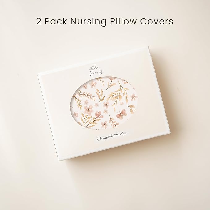 Konssy 2 Pack Nursing Pillow Covers, Soft and Comfortable Nursing Cover for Breastfeeding Pillows, Pillow Slipcover for Baby Girls Boys Newborn(Pink, Pink Spring)