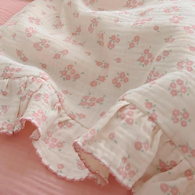 BuLuTu Cotton Muslin Kids Toddler Pillowcase Standard Size, Shabby Chic Galsang Flowers Print, Soft Travel Pillow Case Ruffle Edge Nursery Pillowcases, Boys Girls Bedding Decor, Machine Washable