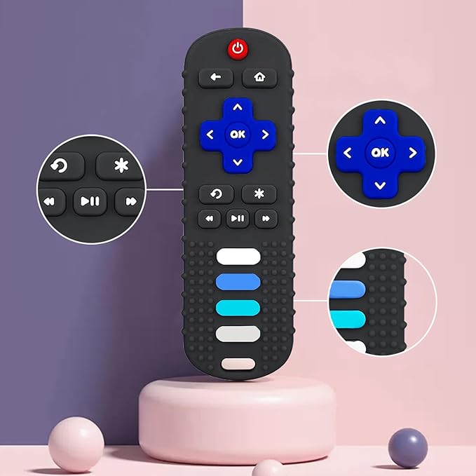 Silicone Baby Teething Toys for Babies 0-18 Months,Baby Silicone Chew Toys,Remote Control Shape Teething Toys,BPA Free(L-Black)