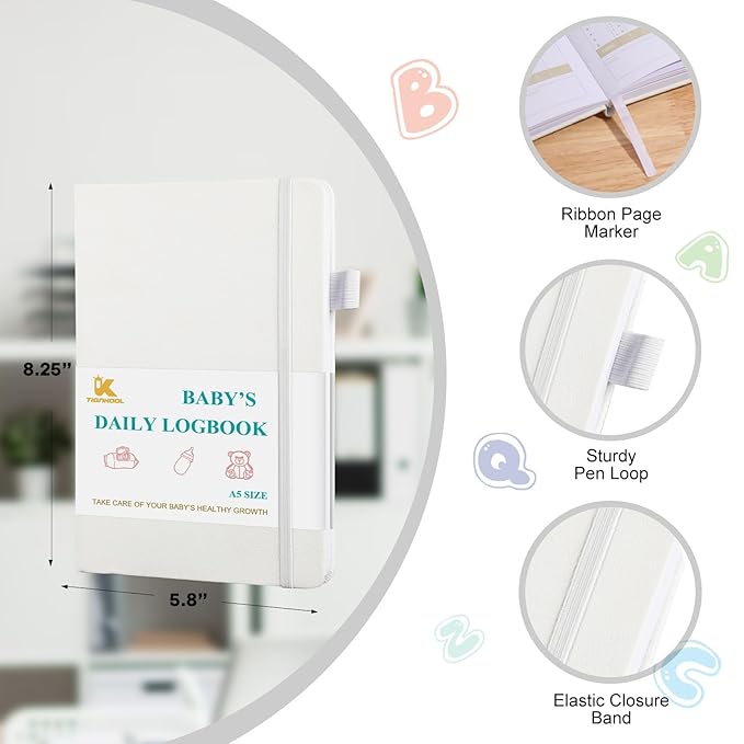 Baby's Daily Care Planner - A5 Newborn Baby Log Book for Tracking Daily Routine, 152 Easy-to-Use Pages to Monitor Nursing, Sleep, Feeding, Diapers, Pumping, and More - White
