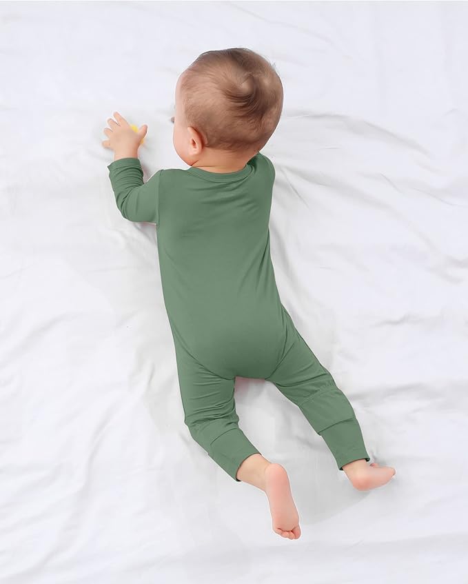 GUISBY Baby Pajamas with Mitten Cuffs - 3Pcs Girls Boys 2 Way Zipper Long Sleeve Rayon Sleepers