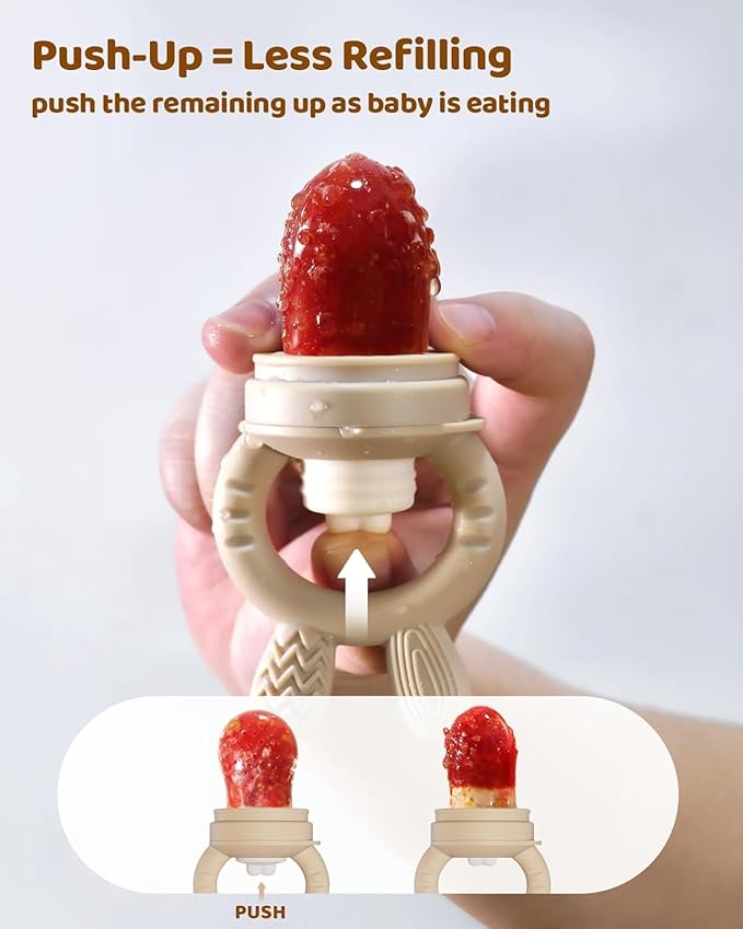 2 Packs Baby Fruit Feeder & Freezer Tray Combo, Push Pop Baby Food Feeder to Safely Introduce New Foods, Fresh & Frozen Food Silicone Feeder, 100% Food Grade, BPA Free