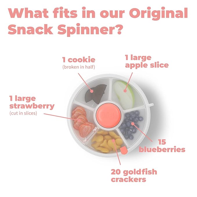 GoBe Kids Small Snack Spinner Flip Bundle with Hand Strap and Sticker Sheet - Reusable Snack Container with 5 Compartment Dispenser and Lid | BPA/PVC Free | Dishwasher Safe | No Spill- GoBe Grey