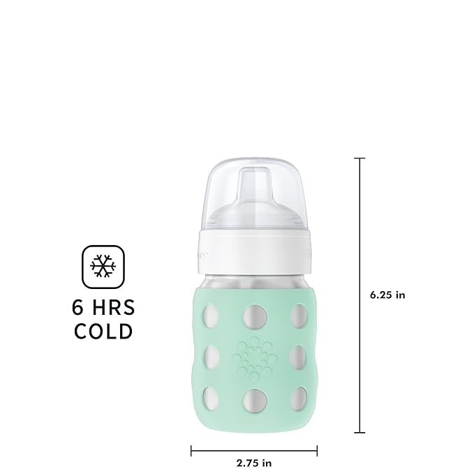 Lifefactory 8-Ounce Stainless-Steel Vacuum-Insulated Wide-Neck Baby Bottle with Sippy Nipple, Mint (LS2251WMI4)