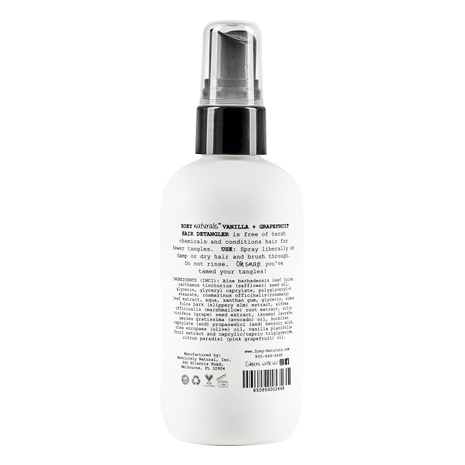 Zoey Naturals - Vanilla Grapefruit Hair Detangler Spray for Kids - Moisturizes Scalp & Fights Tangles & Dry Hair - Non-Toxic Tear-Free Leave-In Conditioner Treatment for Babies - Made in the USA, 4 Oz
