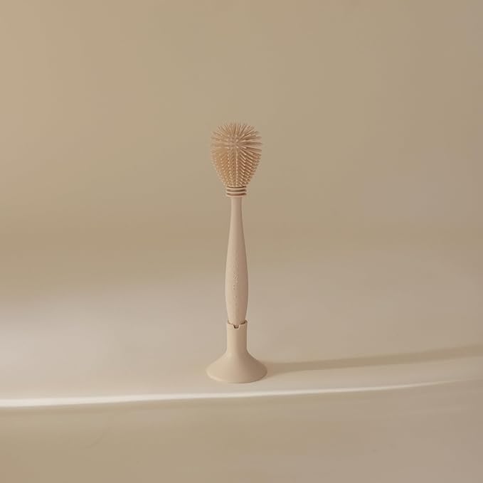 mushie Baby Bottle Brush | Soft Silicone with Suction Base (Shifting Sand)
