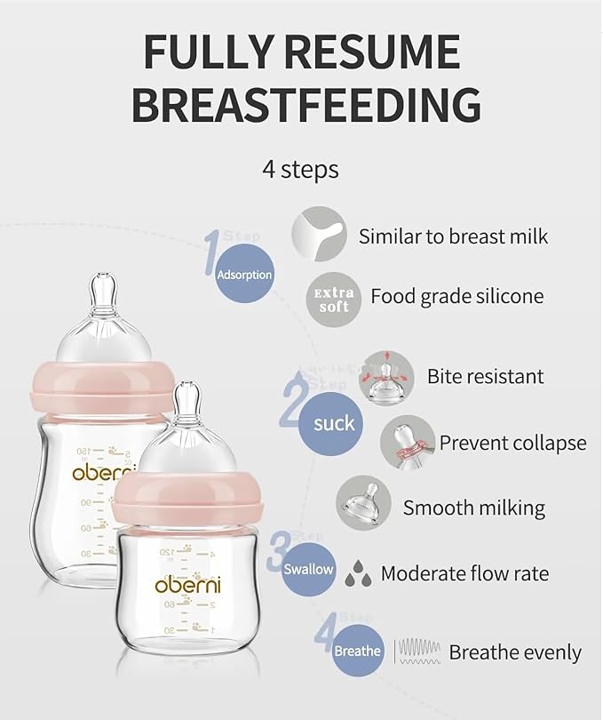 Glass Baby Bottles,Anti Colic Breastfeeding Bottle with Natural Response Nipple Size S,Wide Neck Slow Flow Baby Bottle for Baby,Newborn,Preemie 0-3 0-6 Month,BPA Free (Pink, 4 Ounce，3 Pack)