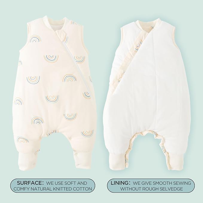 Duomiaomiao 2.5 TOG Toddler Sleep Sack 6-12 Months 100% Cotton Winter Side Open Zipper Baby Sleep Sack with Feet, Warm Toddler Wearable Blanket