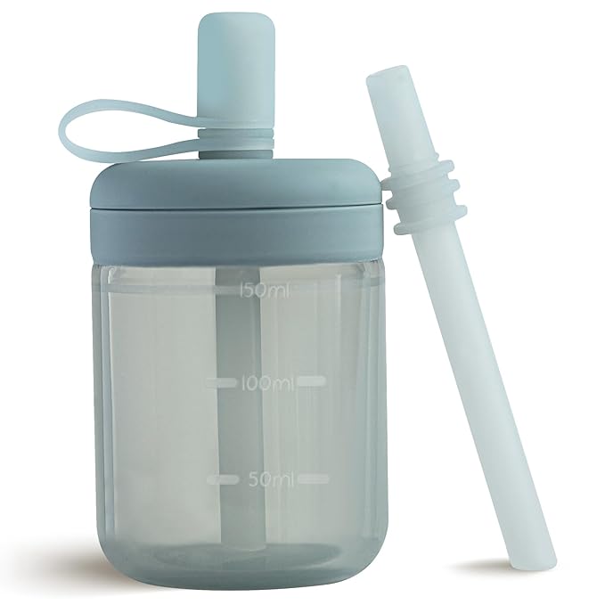 Moonkie Baby Straw Cup | Silicone Toddler Sippy Training Cup With Straw Lid | BPA-Free Drop-Proof Cup | Baby Led Weaning | 6 Months+, 5 oz, 1 Pack
