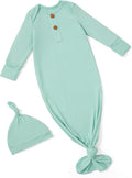 PATPAT Baby Sleeper Gown with Bamboo Viscose for Newborn Girls Boys, Knotted Nightgown with Mittens for Infant Home Coming