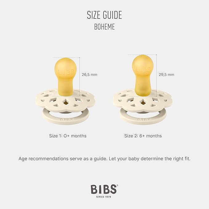BIBS Boheme Soother 4-Pack | BPA Free Dummy Pacifier Round Nipple | Natural Rubber Latex | Made in Denmark | Size 6-18 Months | Dusky Lilac Mix