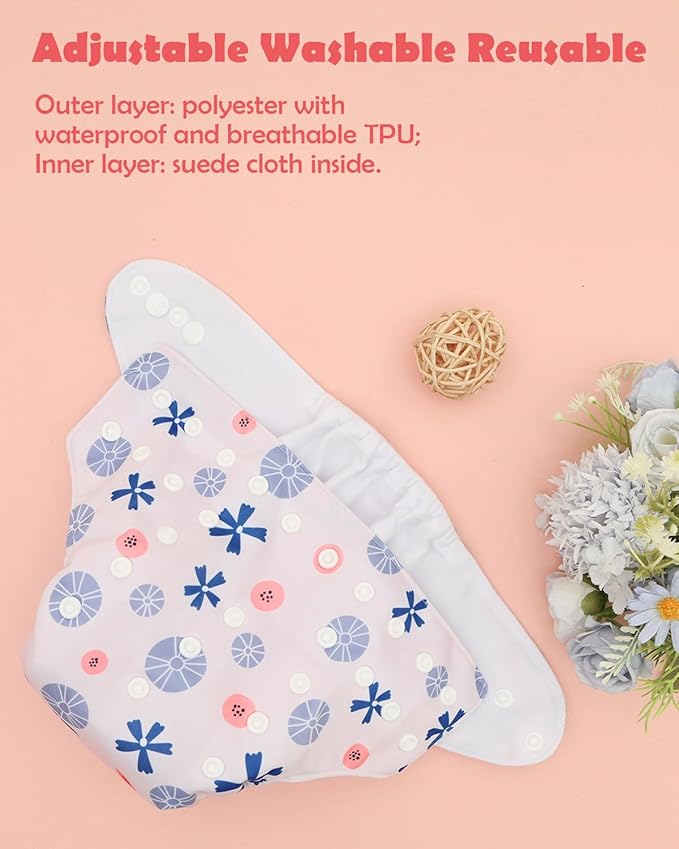 ALVABABY Baby Cloth Diaper 6 Pack with 12 Inserts One Size Cloth Diaper Covers Adjustable Washable Reusable for Baby Girls and Boys 6DM126