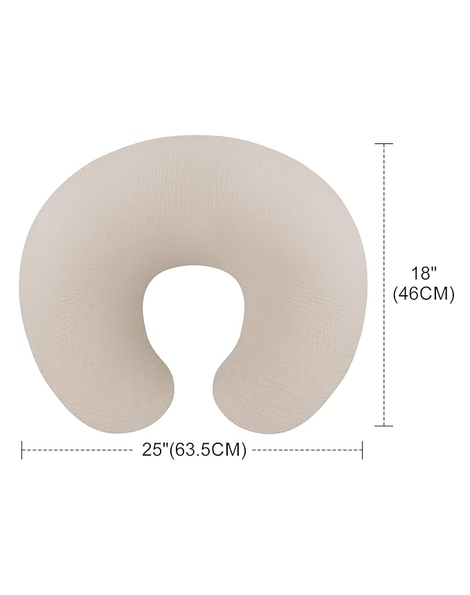 Nursing Pillow Covers 2 Pack, Muslin Nursing Cover for Breastfeeding Pillows, Comfortable for Baby Girls and Boys (Beige & Pale Yellow)
