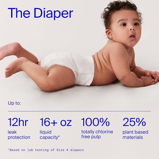 Coterie Baby Wipes + Diapers Kit, Size Newborn Diapers (186 Count) & 12 Pack (672 Count) Baby Wipes with 99% Water, Plant Based Materials, Hypoallergenic for Sensitive Skin