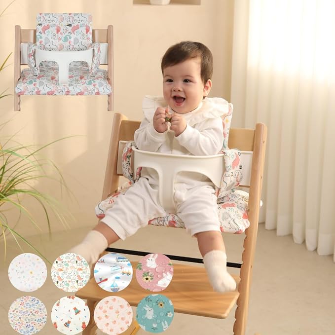 Waterproof & Compatible Stokke Tripp Trapp Cushion Set - Easy to Clean - Made Fabric from Korea - 100% Cotton Stokke Tripp Trapp High Chair Cushion Set (Dino Friends)