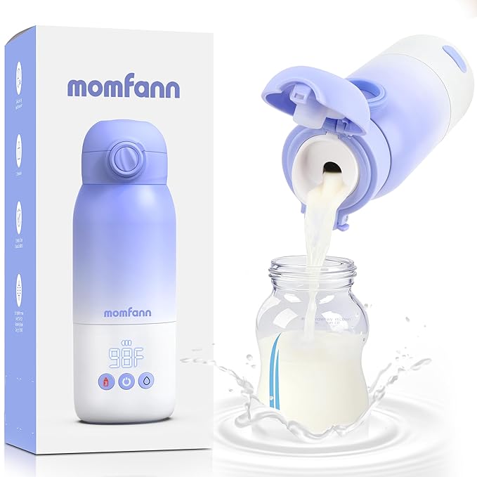Portable Bottle Warmer for Travel, Dual Heating Modes Baby Milk Warmer On The Go for Breastmilk, Water and Formula, Precise Temperature Control with 5 Levels, Long-Lasting Battery (Purple)