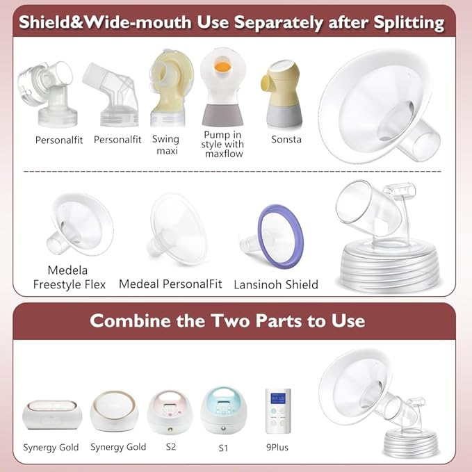 2 Packs 17mm Flange Set, Updated Soft Rim Shield and Wide Mouth Base Connector Pump Parts for Spectra S2 Spectra S1 9 Plus Breastpumps Accessories, 106 Degree Wider Opening Angel