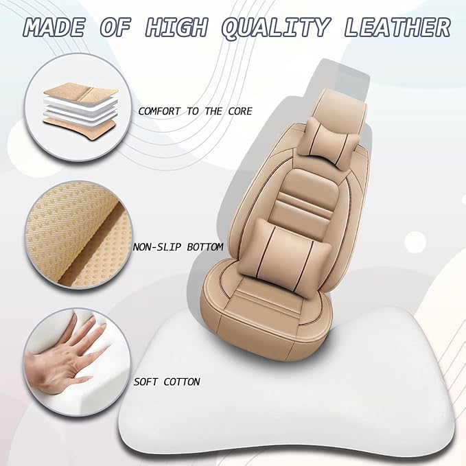 Car Seat Covers for Lexus Car gx470 2003-2009, 5 Seats Leather Seat Covers, Waterproof Seat Protectors, Automotive Seat Covers (Full Set with Pillow,Beige)