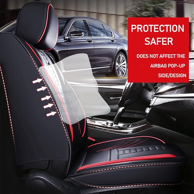 Luxury 2 Seats Car Seat Covers Protectors for Suzuki 1999-2025 95% Models, Back Storage Bag Design & Headrest Pillow & Lumbar Support Black & Red Line