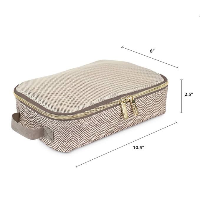 Itzy Ritzy Packing Cubes for Travel – Set of 3 Packing Cubes or Travel Organizers; Each Cube Features a Mesh Top, Double Zippers and a Fabric Handle (Taupe)