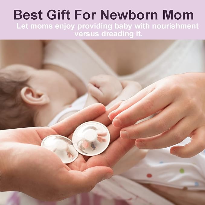 Boboduck Nipple Shields for Nursing Newborn - 925 Silver Nursing Cups Protect Your Nursing Nipple, Newborn Must Haves Nipple Pads, Nipple Covers Protector for Breastfeeding (Large Size)