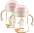 Sippy Cups for Toddlers 1-3, Spill Proof Weighted Straw Cup with Handle for Baby 6 Months + old, 2 Pack, Total 4 Silicone Straws, PPSU, BPA Free, 9 oz (Pink)