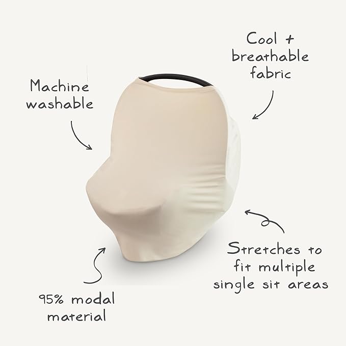 mushie Baby Car Seat Canopy Cover | Breathable & Stretchy Multi Use Cover for Breastfeeding, Nursing, High Chair, Shopping Cart, Strollers (Dried Thyme)