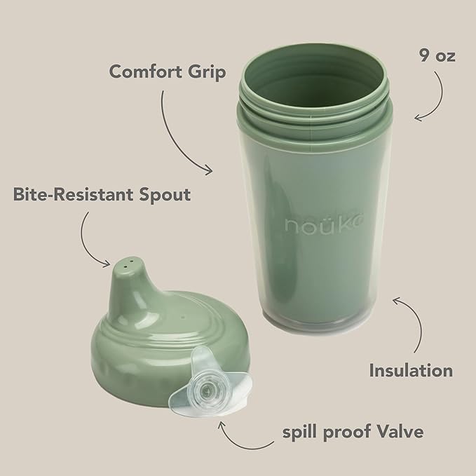 noüka Insulated and Non-Spill Sippy Cup | Leak Proof and Easy Grip | Keeps Drinks Hot or Cold | Wave