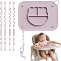 1 Pack Silicone Mat for Babies, Baby Placemat Built-in Suction Base and Equipped 4 Toy Straps & Anti-Peel Design, Activity Mat for Infants to Toddlers, Keeps Babies Essentials Off The Floor, Purple