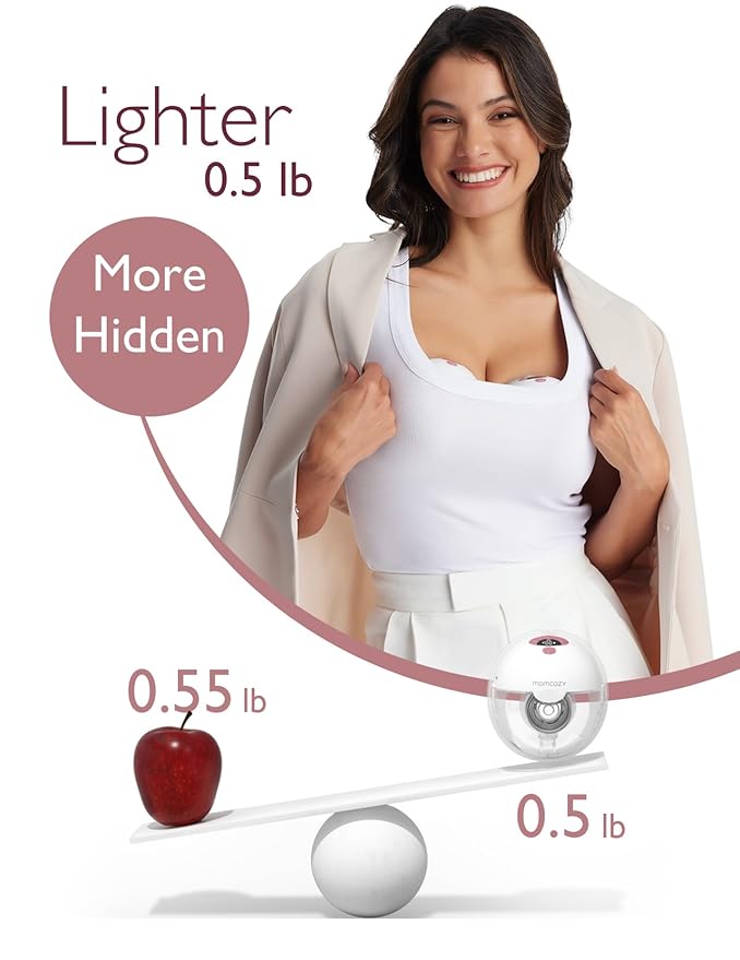 Momcozy M5 Hands-Free Wearable Breast Pump, Double-Sealed Flange for Baby-Like Comfort, 3 Modes & 9 Suction Levels, Portable Electric Pump – 24mm, 2-Pack Cozy Red