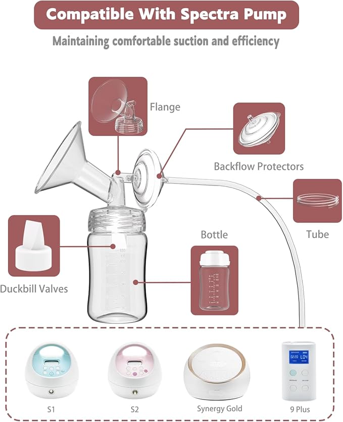 4packs 22mm Full Breast Replacement Pump Parts for Spectra S1 S2 9 Plus Synergy Gold Include 13mm Flange,Valve,Backflow Protector,Tube,Bottle,Caps, Fit for Motif Luna Cimilre Ameda MYA Pump