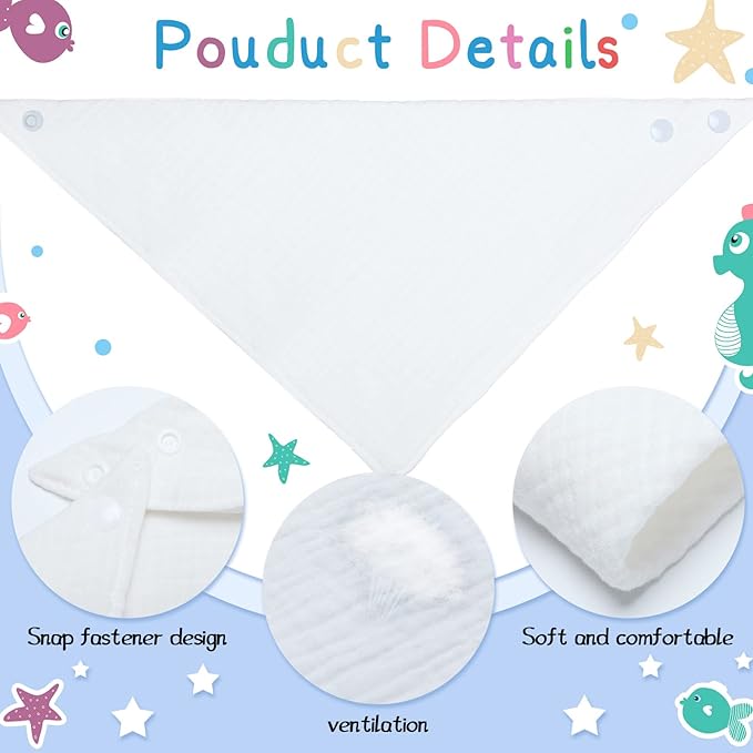 Giegxin 30 Pcs Muslin Baby Bibs White Bandana Drool Unisex Girls Boys Triangle Soft Absorbent Solid Colors Adjustable Newborn Bibs Set for Baby Infants Toddlers Teething Drooling Feeding