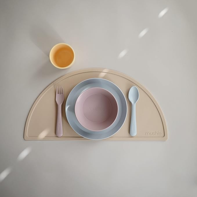 mushie Flatware Fork and Spoon Set for Toddlers | Made in Denmark (Cloud)