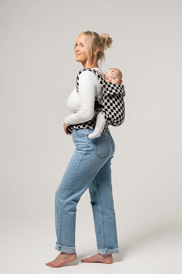 Mabē Monarch Ergonomic Baby Carrier – Premium Cotton Soft Structured Newborn to Toddler Carrier with Hip-Healthy Design, 3 Carry Positions (7-35lbs), Lightweight & Breathable, (Ebony Check)