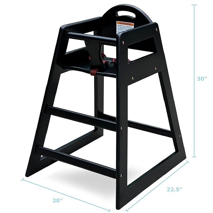 Wooden High Chair for Baby & Toddler – Restaurant-Style Stackable HighChair with Commercial Grade Solid Wood for Dining Table & Kitchen – Compact & Portable Design for Home & Restaurant Use - Black