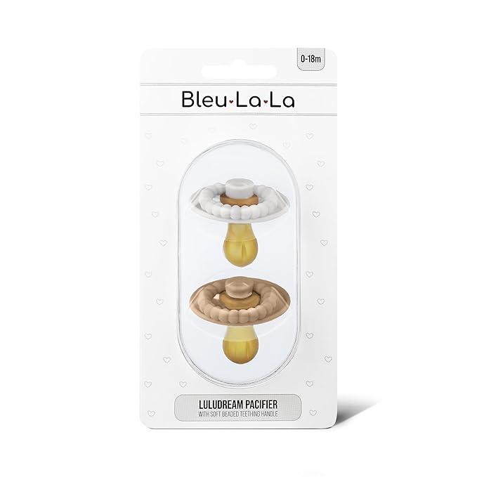 Luladream Pacifier - Natural Rubber Nipple - Soft Teething Handle - for Infants Baby's and Toddlers, 0-18 Months (Camel + Cream)