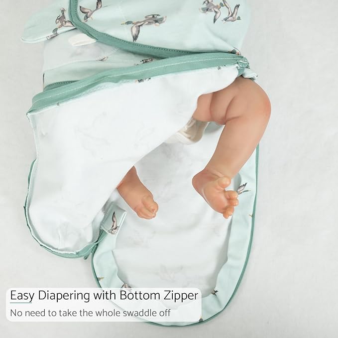 LollyBanks Baby Swaddles, 100% Organic Cotton Swaddle for Newborns Boys and Girls, 3-6 Months Swaddle Sacks with Easy Change Zipper, Newborn Swaddle Baby Registry (Mallard Duck Print)