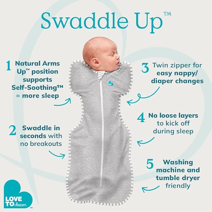 Love to Dream Swaddle UP, Baby Sleep Sack, Self-Soothing Swaddles for Newborns, Get Longer Sleep, Snug Fit Helps Calm Startle Reflex, New Born Essentials for Baby, 1.0 TOG, 13-19 lbs, Dreamer