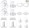 Full Breast Pump Parts with 27mm Oval Soft Rim Flanges and Wide-Mouth Base Connector for Spectra S2 S1 9 Plus SG, Medela, Lansinoh Pumps, Include Flange, Valve, Backflow Protector, Tubing and Bottle