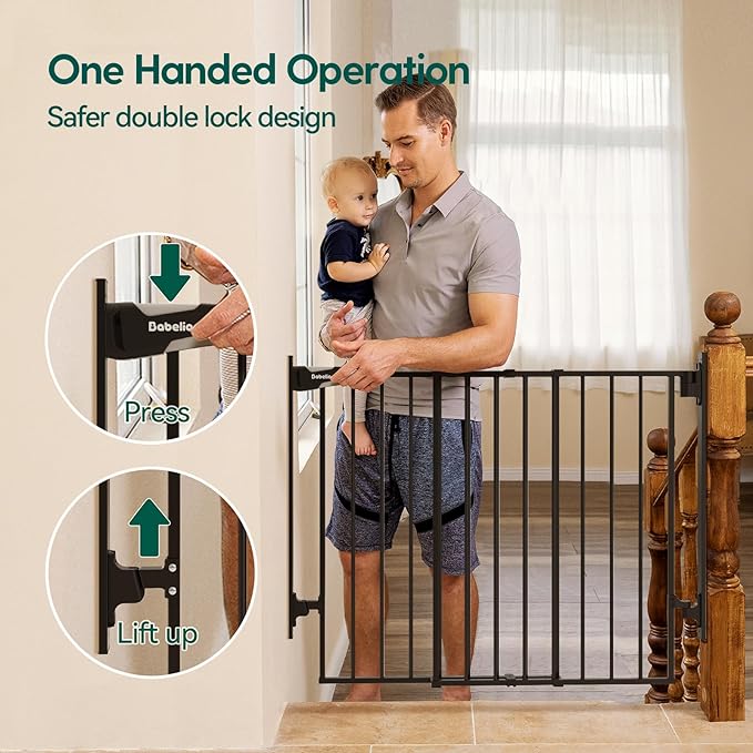 Babelio 27-45" No Bottom Bar Baby/Dog Gate with Easy Installation, 2-in-1 Auto Close Design, Suitable for The House, Stairs, and Doorways, Safety Pet Gates with Large Walk-Thru Door, Black