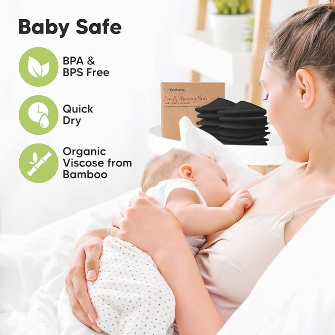 Organic Nursing Pads - 14 Washable Viscose Derived from Bamboo Breastfeeding Pads, Wash Bag, Reusable Breast Pads for Breastfeeding, Nipple Pads for Breastfeeding Essentials(Midnight Black, L 4.8")