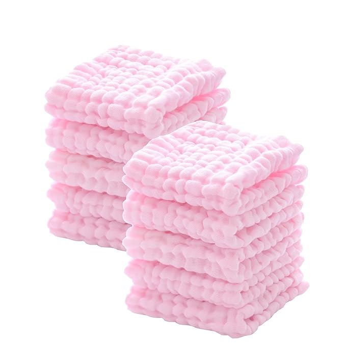 MUKIN Baby Washcloths - Natural Cotton Baby Wipes - Soft Newborn Face Towel for Sensitive Skin - 10 Pack, 12x12 inches