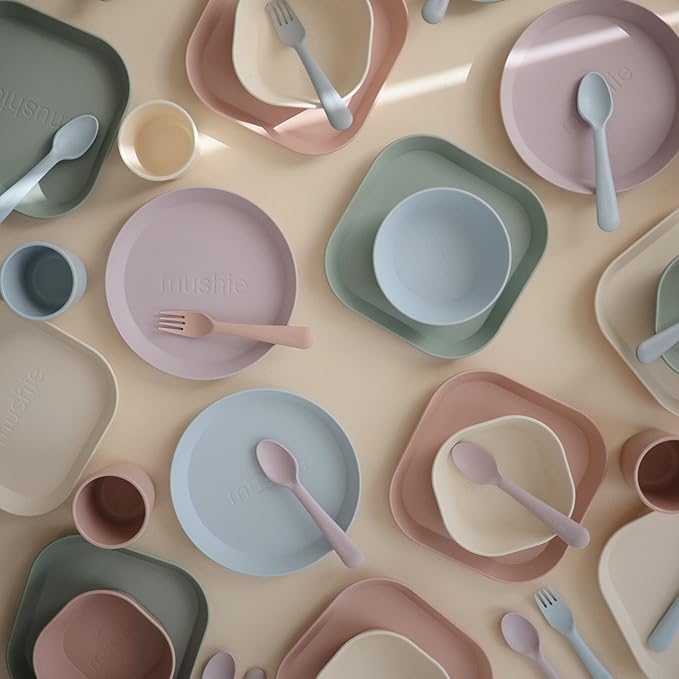 mushie Flatware Fork and Spoon Set for Toddlers | Made in Denmark (Soft Lilac)