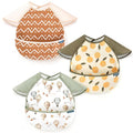 GRSSDER 3-pack Mess Proof Baby Feeding Bibs with Food Catcher Pocket, Soft Lightweight Waterproof Fabric Material with Zero Plastic-like Feel, Adjustable and Easy Clean Toddler Bibs for 6-36 Months
