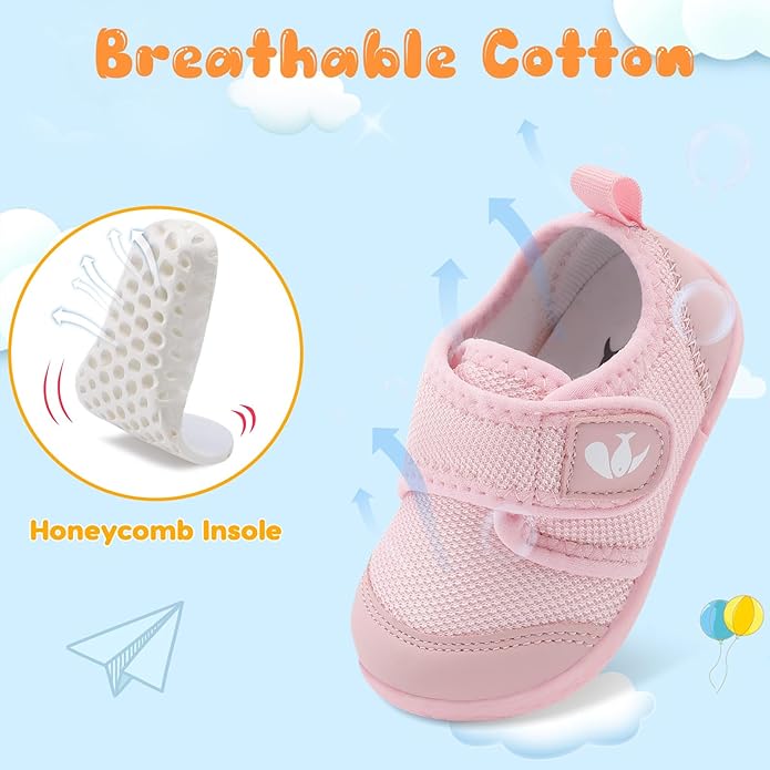 FEETCITY Baby First Walking Shoes Boys Girls Infant Sneakers Crib Shoes Breathable Lightweight Slip On Shoes