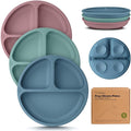 KeaBabies Suction Plates for Baby, Toddler - 3-Pack 100% Silicone Toddler Plates with Suction, Divided, BPA-Free Baby Led Weaning Essentials for Kids, Dishwasher, Microwave Safe, Durable (Quantum)