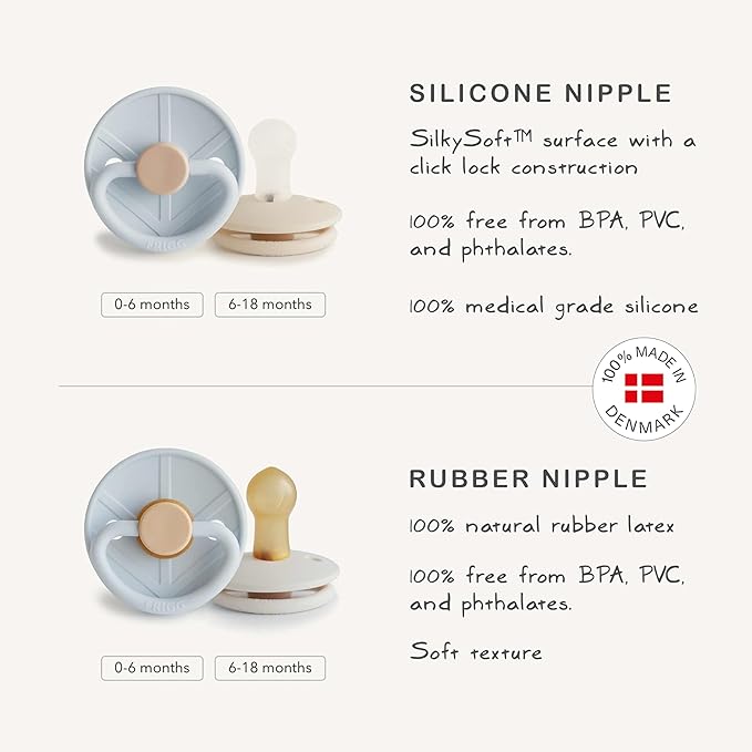 FRIGG Little Viking Natural Rubber Baby Pacifier 2-Pack | Made in Denmark | BPA-Free (Cocoa/Olive, 0-6 Months)